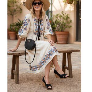 Dexflex Comfort Black Peep-Toe Wedges Size 7 Wide EUC